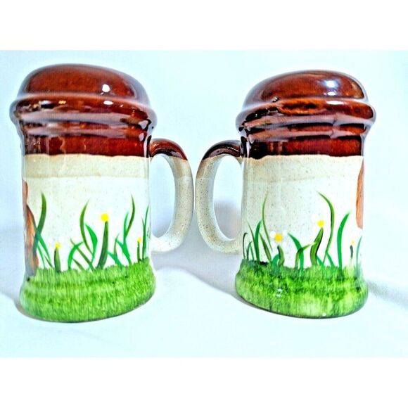 Squirrel with Acorn Salt Pepper Shakers Hand Painted Pottery 4.25-in Handles - Picture 3 of 4